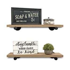 Rustic Farmhouse Reclaimed Wood Shelves | Barnwood Shelves | Set of 2 | 24 Inches (Genuine Salvaged/Reclaimed) | with Black Industrial Pipe Brackets | Made in USA (Ohio) | 24" x 1" x 6"