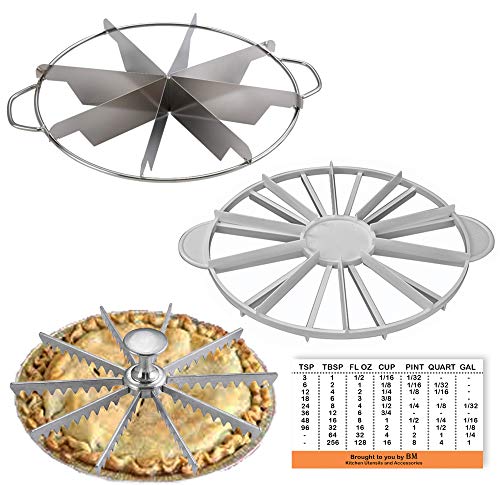 Round Cake Slice & Pie Slicer Marker Set, Winco Stainless Steel Pie Cutter 8 Cut + Plastic Double Sided Cake Marker 10-12 Slice + 10 Cut Aluminum Pie Slicers Marker Bundle