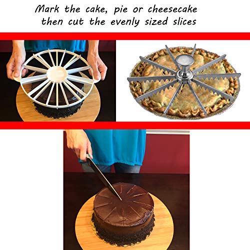 Round Cake Slice & Pie Slicer Marker Set, Winco Stainless Steel Pie Cutter 8 Cut + Plastic Double Sided Cake Marker 10-12 Slice + 10 Cut Aluminum Pie Slicers Marker Bundle