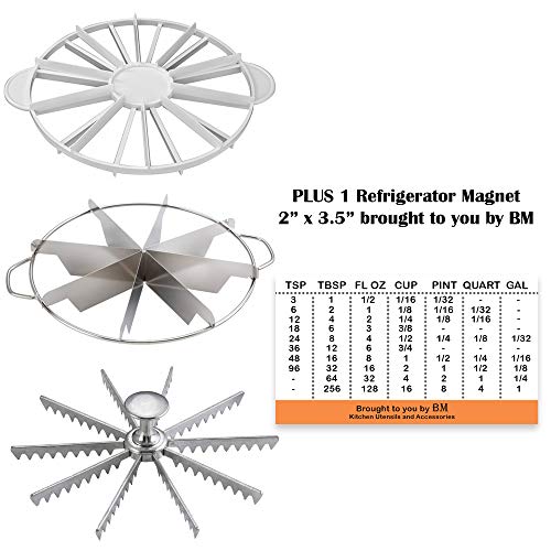 Round Cake Slice & Pie Slicer Marker Set, Winco Stainless Steel Pie Cutter 8 Cut + Plastic Double Sided Cake Marker 10-12 Slice + 10 Cut Aluminum Pie Slicers Marker Bundle