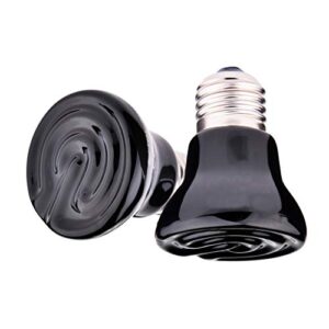 50w reptile heat lamp bulb 2 pack, pet infrared 50 watt ceramic heat emitter for brooder coop, lizard, lambs, snake, no light, black