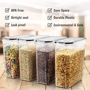 Wildone Food Storage Containers, Airtight Cereal Storage Containers for Sugar, Flour, Snack, Baking Supplies, Leak-proof with Black Locking Lids - Set of 4 (4L /135.3oz)