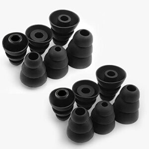 ekind triple flange replacement ear tips, s/m/l size triple 3 flange noise isolate silicone cushion ear bud tips (inner hole 4mm), fit for most in ear earphone (black, 6 pairs)