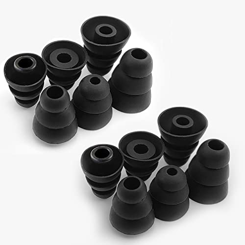 EKIND Triple Flange Replacement Ear Tips, S/M/L Size Triple 3 Flange Noise Isolate Silicone Cushion Ear Bud Tips (Inner Hole 4mm), Fit for Most in Ear Earphone (Black, 6 Pairs)