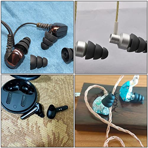 EKIND Triple Flange Replacement Ear Tips, S/M/L Size Triple 3 Flange Noise Isolate Silicone Cushion Ear Bud Tips (Inner Hole 4mm), Fit for Most in Ear Earphone (Black, 6 Pairs)