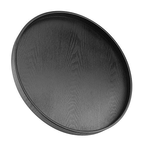 Solid Wood Serving Tray, Round Shape Tea Coffee Snack Food Meals Serving Tray Plate Party Bar Server Breakfast Tray (Black)