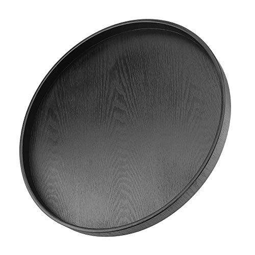 Solid Wood Serving Tray, Round Shape Tea Coffee Snack Food Meals Serving Tray Plate Party Bar Server Breakfast Tray (Black)