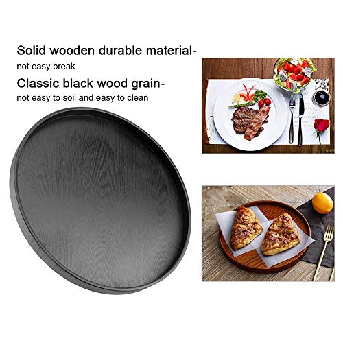 Solid Wood Serving Tray, Round Shape Tea Coffee Snack Food Meals Serving Tray Plate Party Bar Server Breakfast Tray (Black)