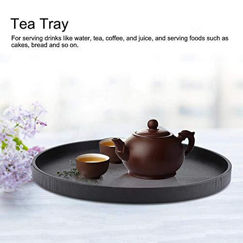 Solid Wood Serving Tray, Round Shape Tea Coffee Snack Food Meals Serving Tray Plate Party Bar Server Breakfast Tray (Black)