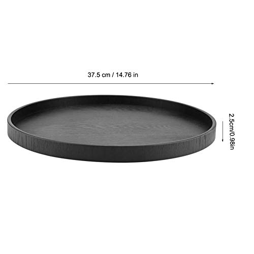 Solid Wood Serving Tray, Round Shape Tea Coffee Snack Food Meals Serving Tray Plate Party Bar Server Breakfast Tray (Black)