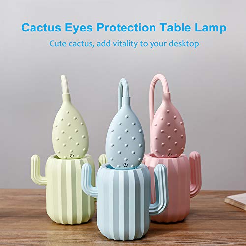 VADIV Desk Lamp, Cute Kids LED USB Rechargeable 3 Level Reading Table Lamp Children Bedside Light with Pencil Holder for Office Home Study - Green