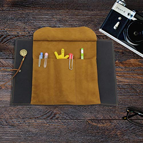 Canvas Leather Pencil Bag Roll,Vintage Treasure Map Pattern Pen Case Holder Organizer,Soft Wrap Bag Stationery Makeup Pouch Roll Up Style (Brown)