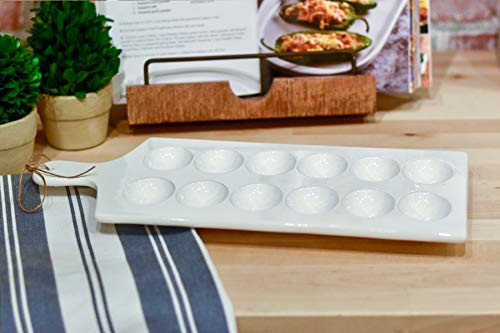 Mud Pie - 40700083 Mud Pie Deviled Egg Tray, 15.25" x 7", White, Brown, Black