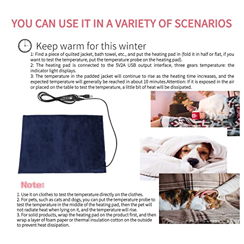 Akozon USB Heating Pad 5V 2A Electric Cloth Heater Washable Foldable Pad 45℃ 9.511.8in 3 Mode Adjustable Temperature and Timer for Clothes Seat Pet Warmer