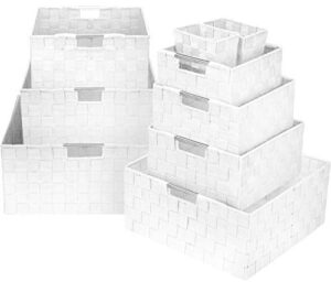 sorbus storage box woven basket bin container tote cube organizer set stackable storage basket woven strap shelf organizer built-in carry handles (white)