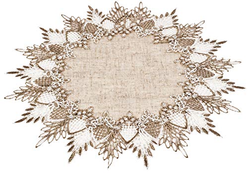 Lace Doily Neutral Earth Tones Table Topper Scarf Place Mat Round Doily (15 inch Round)