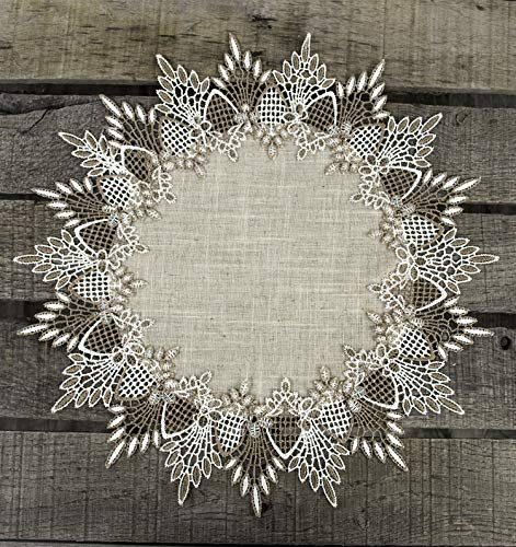 Lace Doily Neutral Earth Tones Table Topper Scarf Place Mat Round Doily (15 inch Round)