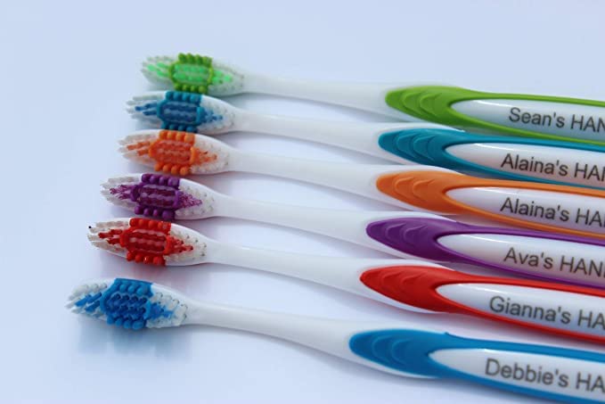 Personalized Gift Personalized TOOTHBRUSHES 6 Pack Manual Toothbrush Adults 4 Color Variety Pack Any Name/Message Engraved