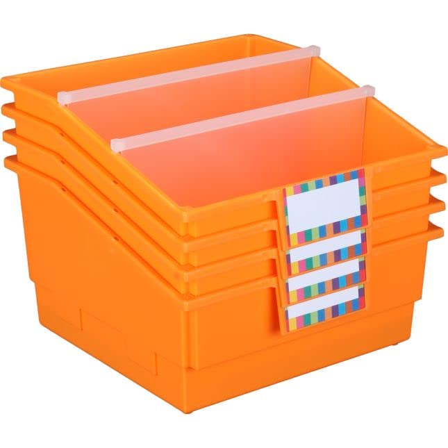 Really Good Stuff 4-Pack Single-Color Picture Book Classroom Library Bins with Dividers