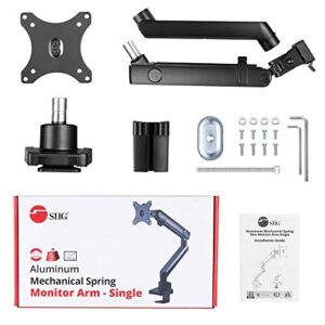 SIIG Aluminum Mechanical Single Monitor Arm Mount - Height Adjustable Desk Mount for 17in to 32in Screens - 17.6lbs Max VESA 75x75mm 100x100mm, Black