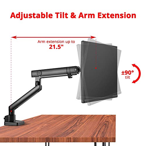 SIIG Aluminum Mechanical Single Monitor Arm Mount - Height Adjustable Desk Mount for 17in to 32in Screens - 17.6lbs Max VESA 75x75mm 100x100mm, Black