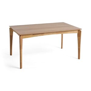 christopher knight home alma dining table, 6-seater, rubberwood with walnut veneer, mid-century, natural oak finish