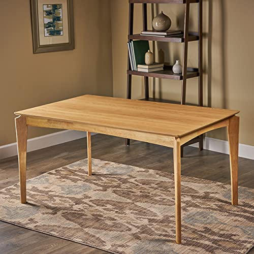 Christopher Knight Home Alma Dining Table, 6-Seater, Rubberwood with Walnut Veneer, Mid-Century, Natural Oak Finish