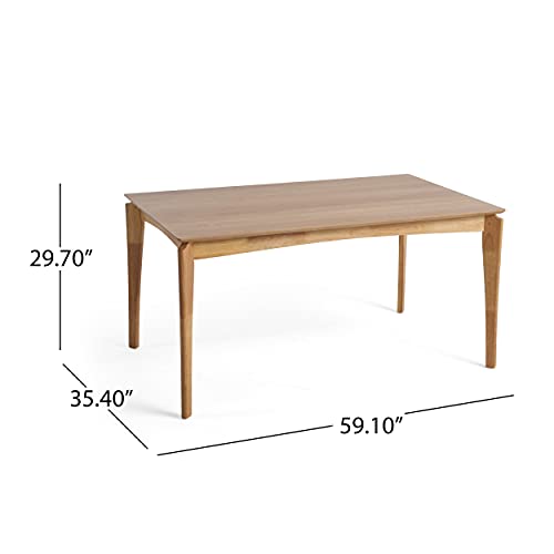 Christopher Knight Home Alma Dining Table, 6-Seater, Rubberwood with Walnut Veneer, Mid-Century, Natural Oak Finish