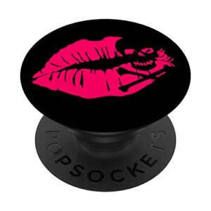 kiss lips skull pink popsockets popgrip: swappable grip for phones & tablets