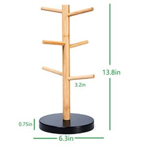 Wisuce Bamboo Mug Rack, Coffee Mug Tree, Coffee Cup Holder, Coffee Bar Accessories with 6 Hooks