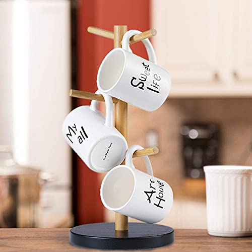 Wisuce Bamboo Mug Rack, Coffee Mug Tree, Coffee Cup Holder, Coffee Bar Accessories with 6 Hooks