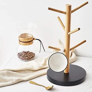 Wisuce Bamboo Mug Rack, Coffee Mug Tree, Coffee Cup Holder, Coffee Bar Accessories with 6 Hooks