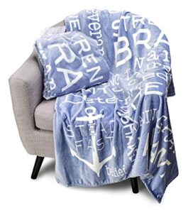 blankiegram “bravery” throw blanket – gift ideas and gifts for women and men make great comfort gifts, blue