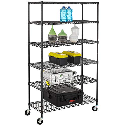 BestMassage Wire Shelving Unit Heavy Duty Garage Storage Shelves Large Metal Shelf Organizer 6-Tier Height Adjustable Commercial Grade Utility Steel Storage Rack with Wheels,18 x 48 x 72 (Black)