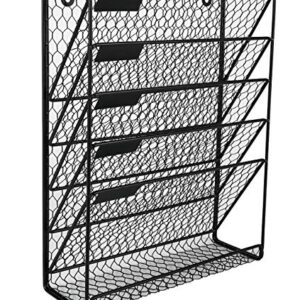 PAG Hanging Wall File Holder Mail Organizer Metal Chicken Wire Wall Mounted Literature Rack, 6 Tier, Black