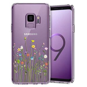 unov galaxy s9 case clear with design soft tpu shock absorption slim embossed floral pattern protective back cover for galaxy s9 (flower bouquet)