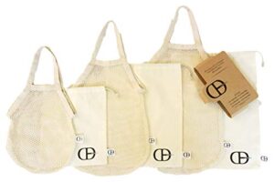 6 piece set of reusable eco-friendly 100% cotton muslin and mesh produce bags includes m, l, xl sizes