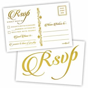 parth impex rsvp postcards for wedding - (pack of 50) gold foil stamping with mailing side 4"x6" response cards all occasion mailable - white