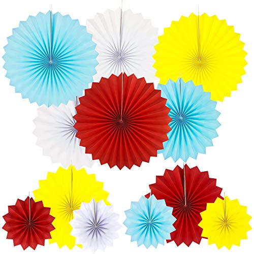 JUICY MOOM Circus Carnival Party Hanging Paper Fans Decorations Under The Top Baby Shower First Birthday Party Photo Booth Backdrops Props Hanging Decorations, 12pc