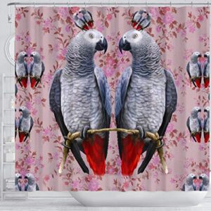 African Grey Parrot Floral Print Shower Curtains