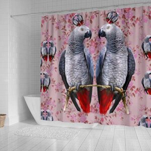 African Grey Parrot Floral Print Shower Curtains