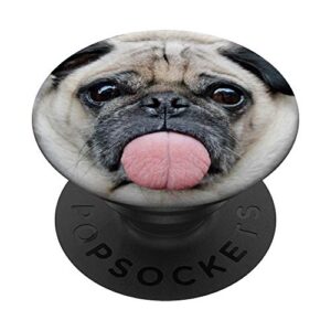 funny pug sticking out tongue popsockets popgrip: swappable grip for phones & tablets