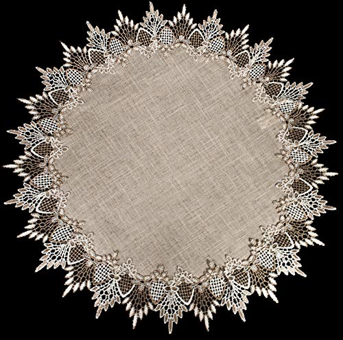 Linens, Art and Things Lace Doily Neutral Earth Tones Table Topper Scarf Place Mat Round Doily (23 Inch Round)