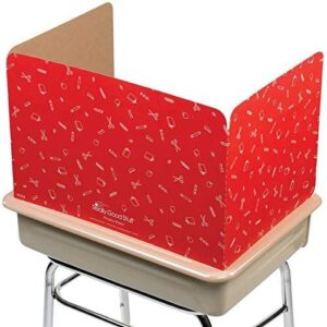 Large Privacy Shields for Student Desks – Set of 12-3 Group Colors -Gloss - Study Carrel Reduces Distractions - Keep Eyes from Wandering During Tests, Red, Blue & Green School Supplies Pattern