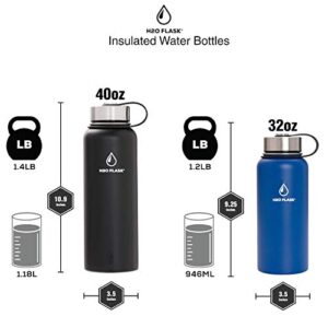 Insulated Water Bottle with Flip Top & Wide Mouth Lids, 2 BPA-Free Straws - 32-40oz, Stainless Steel, Double Wall, Vacuum Insulated for No Leaks - Keeps Liquid Hotter & Colder Longer - Blue 32oz