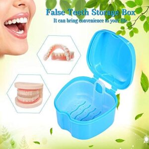 Onwon Denture Case, Denture Cup with Strainer and Lid Retainer Cleaning Soaking Cup - Denture Bath Box False Teeth Storage Box with Basket Net Container Holder for Travel