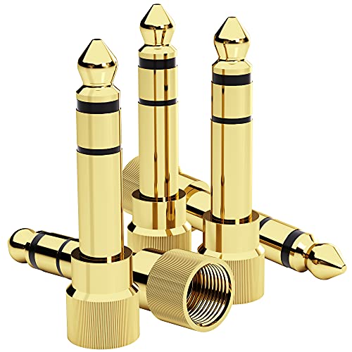 bestune 5Pcs Gold Plated Stereo Phone Screw-On Adapter 6.35mm (1/4 Inch) Male to 3.5mm (1/8 Inch) Female Audio Adapter