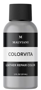 malviani leather repair color restorer - light gray - restore sofa, car seat, bag, furniture & couch - 1 oz.