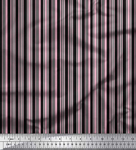 Soimoi Black Cotton Canvas Fabric Vertical Stripe Printed Craft Fabric by The Yard 42 Inch Wide