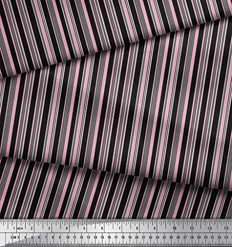 Soimoi Black Cotton Canvas Fabric Vertical Stripe Printed Craft Fabric by The Yard 42 Inch Wide